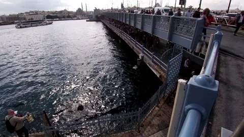 A view of Galata Bridge. Stock Footage 162137990