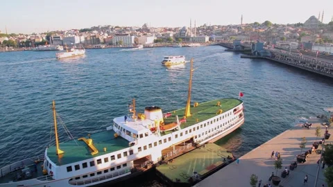 View of the Galata Bridge. Galata Bridge across the Golden Horn in Istanbul. Stock Footage 308319699