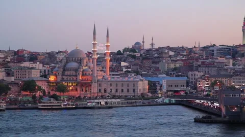 View of the Galata Bridge. Galata Bridge across the Golden Horn in Istanbul. Stock Footage 308319781