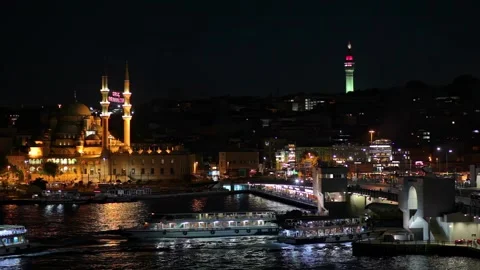 View of the Galata Bridge. Galata Bridge across the Golden Horn in Istanbul. Stock Footage 308319785