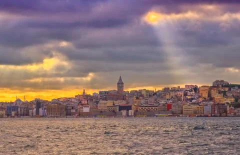 View of Galata Tower From a Cloudy day, yellow filter applied Photos