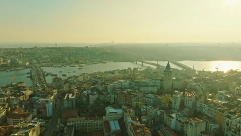 View of the Galata Tower from Eminonu district, Beyoglu district, Istanbul. Stock Footage 322927201