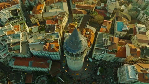 View of the Galata Tower from Eminonu district, Beyoglu district, Istanbul. Stock Footage 322927802