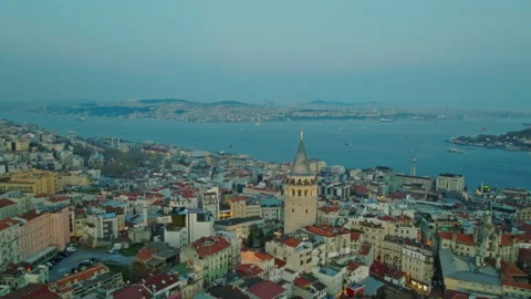 View of the Galata Tower from Eminonu district, Beyoglu district, Istanbul. Stock Footage 322929059