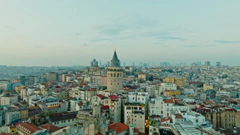 View of the Galata Tower from Eminonu district, Beyoglu district, Istanbul. Stock Footage 322929095