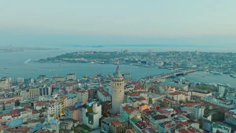 View of the Galata Tower from Eminonu district, Beyoglu district, Istanbul. Stock Footage 322929097