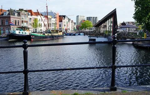View on the Galgewater in Leiden 写真素材