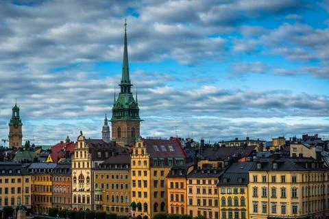 View of Galma Stan from Slussen, in Södermalm, Stockholm, Sweden. Stock Photos