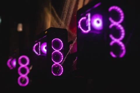 View of Gaming PC with rgb led lights, powerful high end personal computer, a Stock Photos