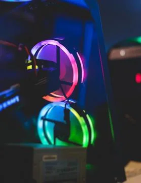 View of Gaming PC with rgb led lights, powerful high end personal computer,.. Stock Photos