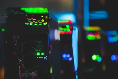 View of Gaming PC with rgb led lights, powerful high end personal computer,.. Stock Photos