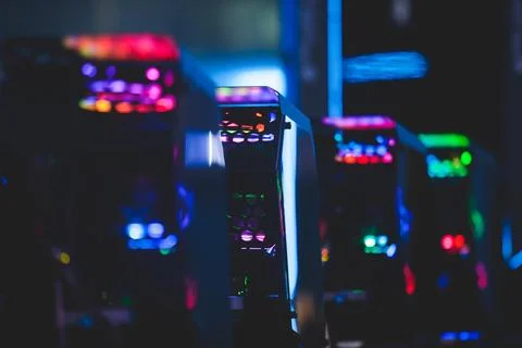 View of Gaming PC with rgb led lights, powerful high end personal computer,.. Stock Photos