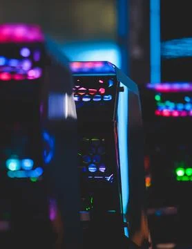View of Gaming PC with rgb led lights, powerful high end personal computer,.. Stock Photos