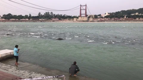 View of the Ganges River and Rishikesh Stock Footage 120072848