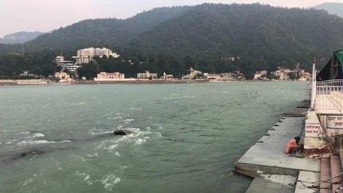 View of the Ganges River and Rishikesh Stock Footage 120073062