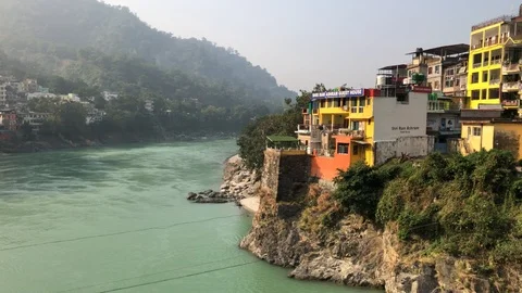 View of the Ganges River and Rishikesh Stock Footage 120214786