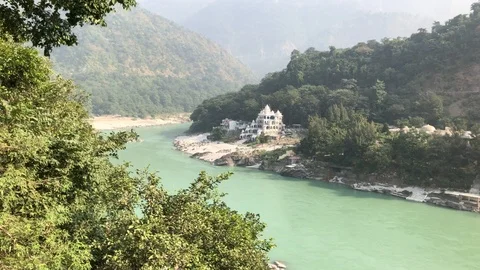 View of the Ganges River and Rishikesh Stock Footage 120214794