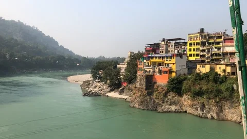 View of the Ganges River and Rishikesh Stock Footage 120215021
