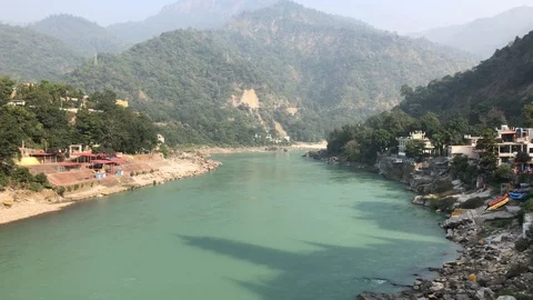View of the Ganges River and Rishikesh Stock Footage 120215160