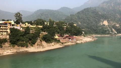 View of the Ganges River and Rishikesh Stock Footage 120215201