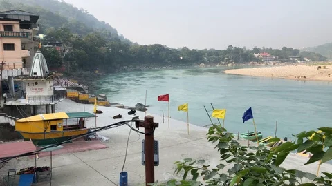View of the Ganges River and Rishikesh Stock Footage 120215269