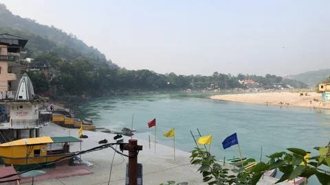 View of the Ganges River and Rishikesh Stock Footage 120215273