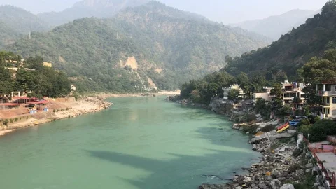 View of the Ganges River and Rishikesh Stock Footage 120215278