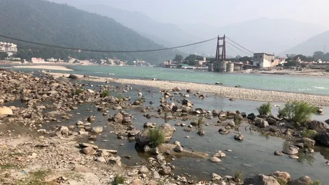 View of the Ganges River and Rishikesh Stock Footage 120215463