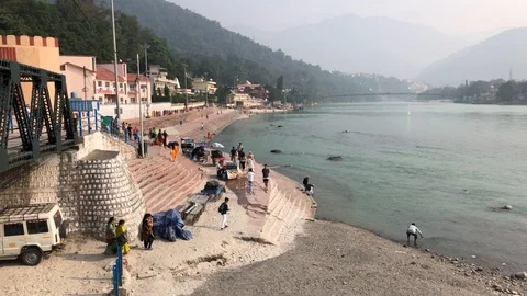 View of the Ganges River and Rishikesh Stock Footage 120215720