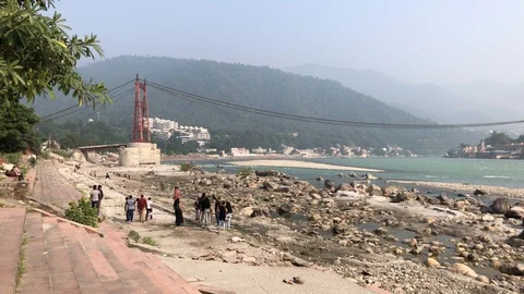 View of the Ganges River and Rishikesh Stock Footage 120215844