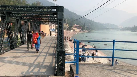 View of the Ganges River and Rishikesh Stock Footage 120215902
