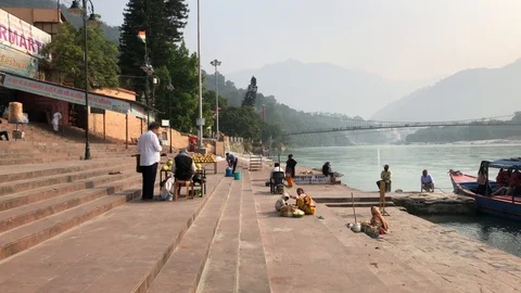 View of the Ganges River and Rishikesh Stock Footage 120216433