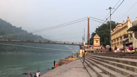 View of the Ganges River and Rishikesh Stock Footage 120216521