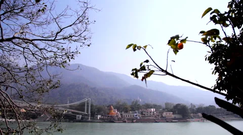 View of Ganges River Through Tree Branches Stock Footage 41758985