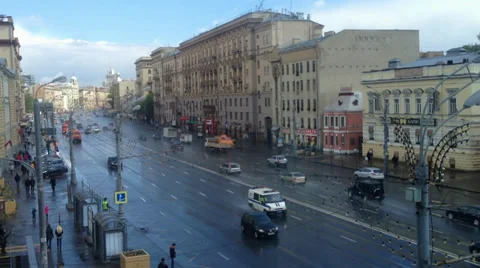 View of the Garden Ring traffic Moscow, Sadovaya Street. Stock Footage 37855348