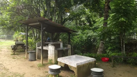 View of garden, river and BBQ place in Raub, Pahang Stock Footage 194746775