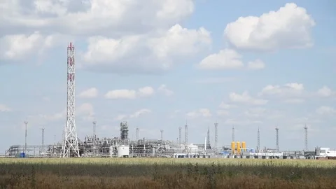 View of the gas processing plant on a bright sunny summer day Stock Footage 157231344