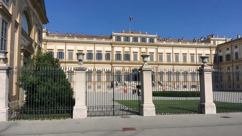 View of the gate of the Villa Reale of Monza Stock Footage 120529233