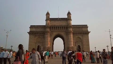 View of Gateway Of India in sunny day. Stock Footage 121108937