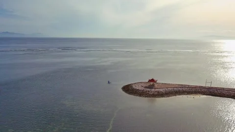 View of the gazebo against the background of the ocean Stock Footage 268256572