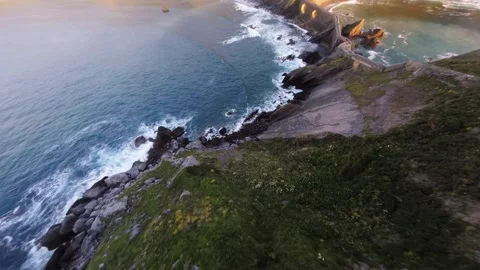 View of Gaztelugatxe, the coast of Biscay, Basque Country to northern Spain Stock-Footage 159974345
