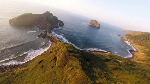 View of Gaztelugatxe, the coast of Biscay, Basque Country to northern Spain Stock-Footage 159974404