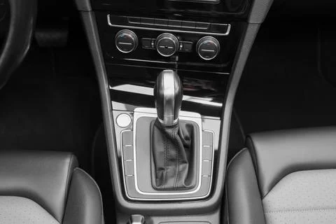View of gear selector in modern car, closeup Stock Photos