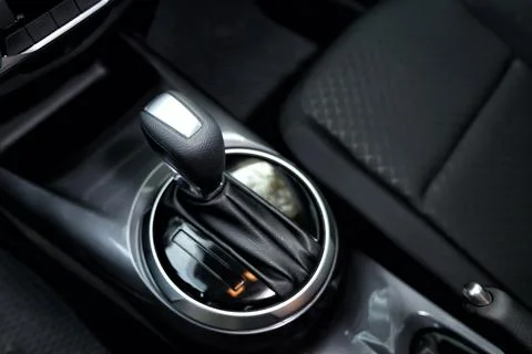 View of gear selector in modern car, closeup Stock Photos