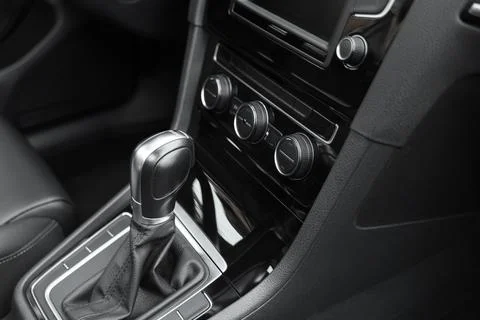 View of gear selector in modern car, closeup Stock Photos