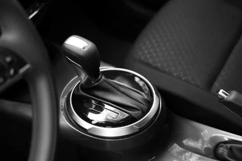 View of gear selector in modern car, closeup Stock Photos