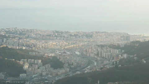 View of Genoa from the mountains with   stadium and some neighborhoods Stock Footage 145869595