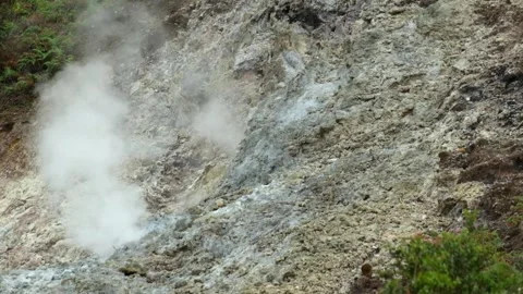 View of a geothermal field that emits hot steam Stock Footage 319908190