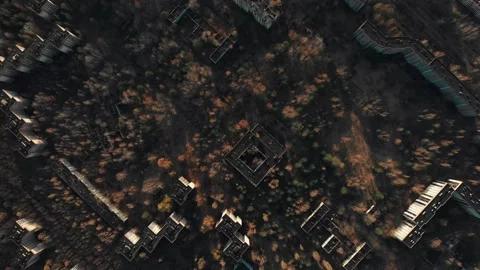 View of ghost city of Pripyat with Chernobyl nuclear power plant and sarcophagus Stock Footage 159265503