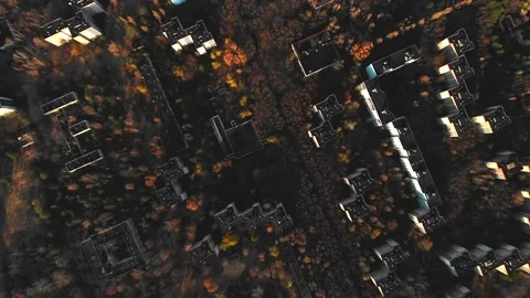 View of ghost city of Pripyat with Chernobyl nuclear power plant and sarcophagus Stock Footage 159265689